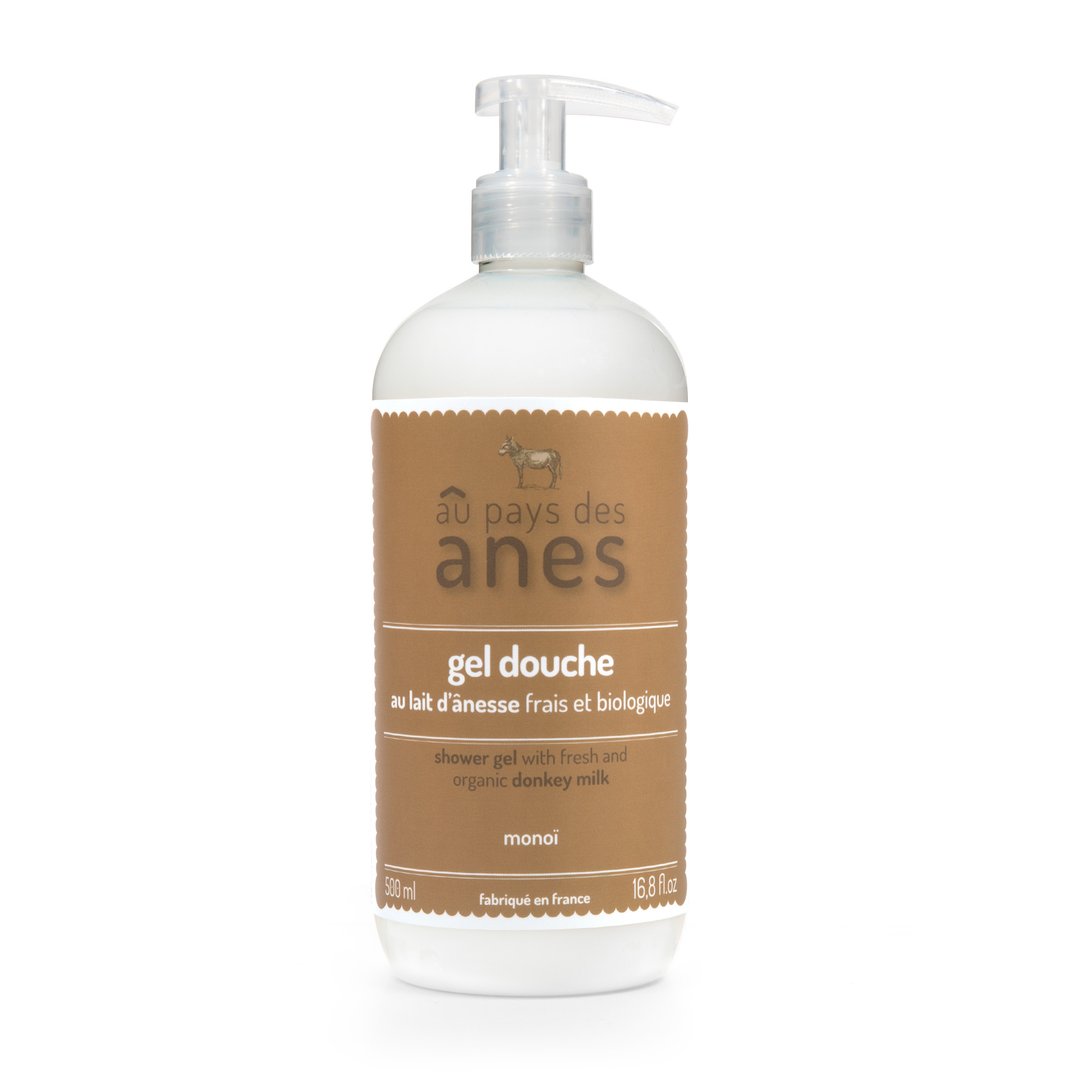 Gel douche au lait d’ânesse frais et biologique Monoï 500 ml