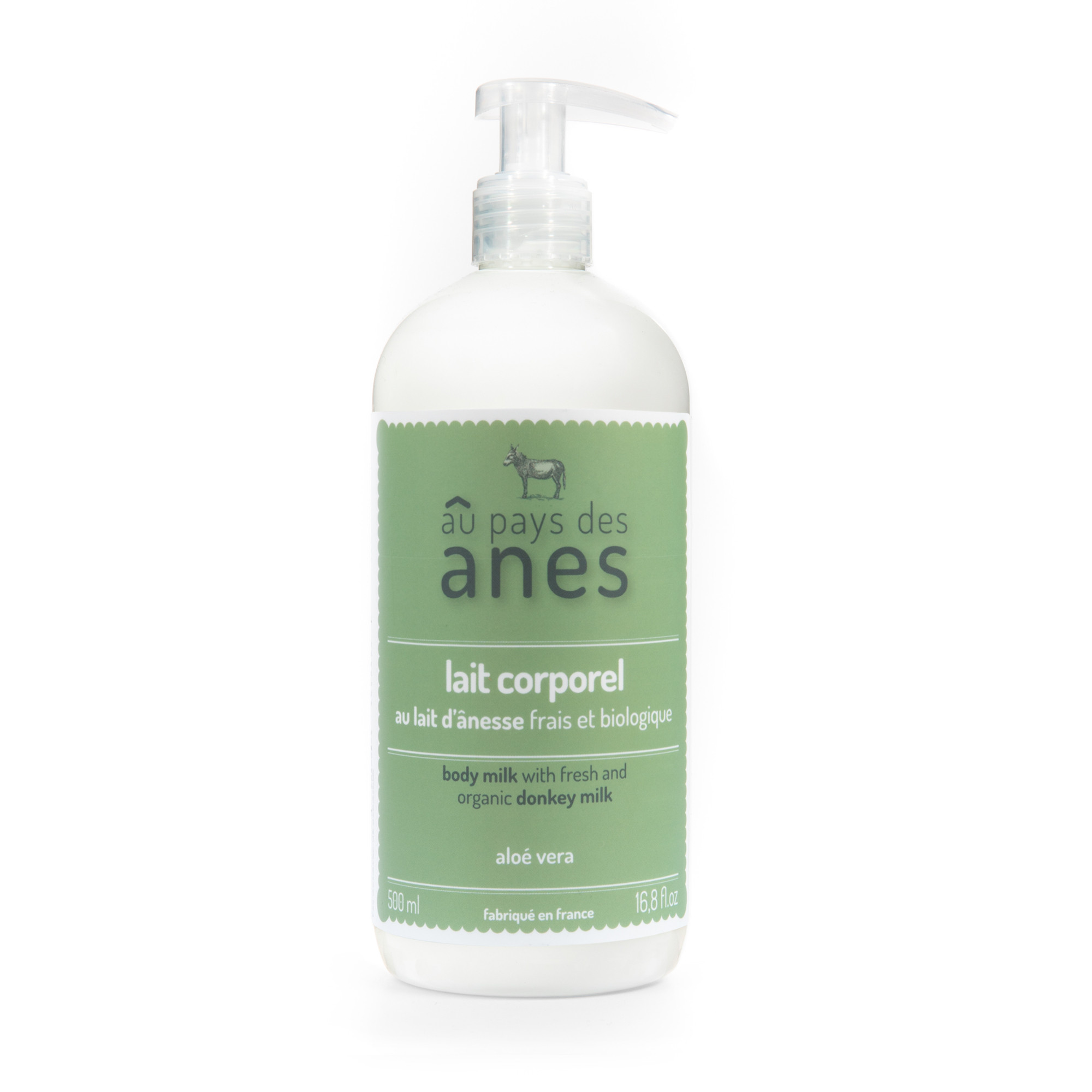 Lait corporel au lait d’ânesse frais et biologique Aloe Vera 500 ml