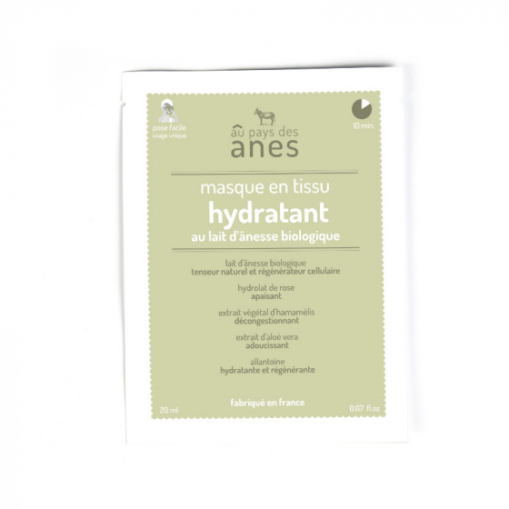 Masque en tissu au lait d'ânesse biologique Hydratant 20 ml