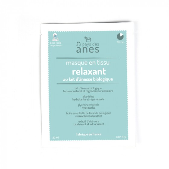 Masque en tissu au lait d'ânesse biologique Relaxant 20 ml