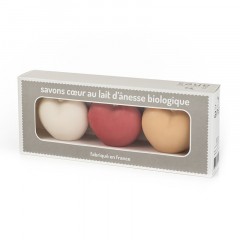 Coffret cadeau Savons Cœurs au lait d'ânesse biologique 100 g