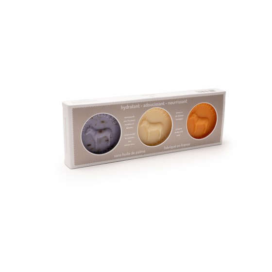 Coffret savons ronds sans huile de palme Lavande exfoliant, Amande, Fleur d’oranger Au Pays des Ânes Coffret savons ronds sans huile de palme Lavande exfoliant, Amande, Fleur d’oranger Au Pays des Ânes