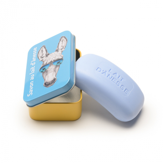 Boite à savon métal Au Pays des Anes jaune et bleu