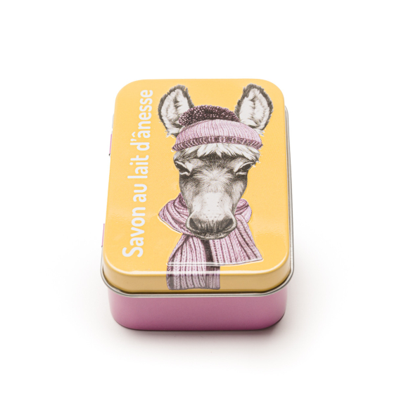 Boite à savon Au Pays des Ânes jaune et rose - Carton de 12 Boite à savon Au Pays des Ânes jaune et rose - Carton de 12