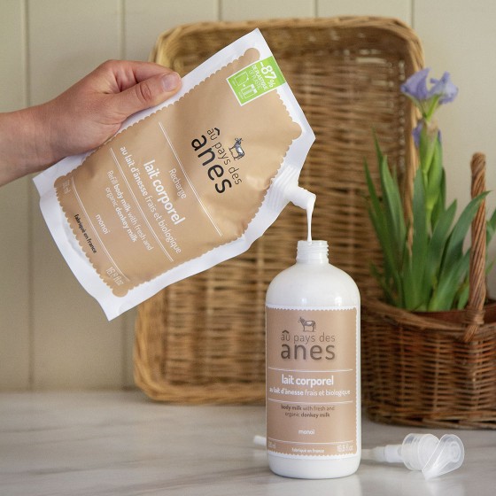 Pack lait corps Monoï au lait d'ânesse bio et sa recharge 500ml