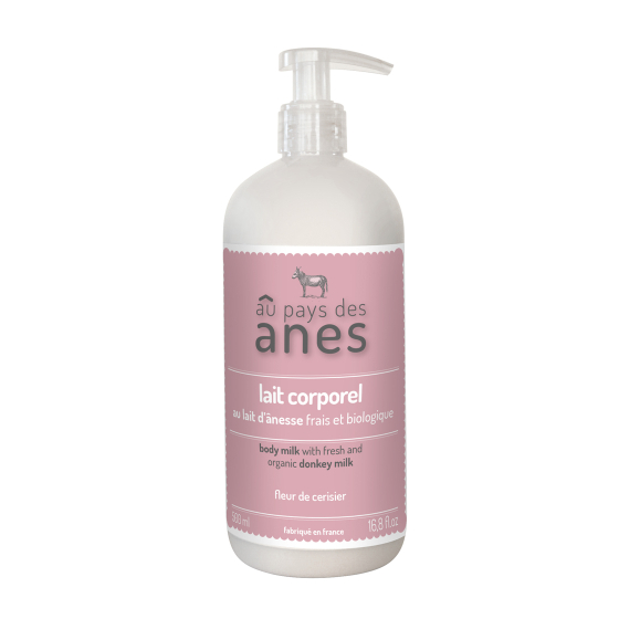 Lait corporel au lait d’ânesse frais et biologique Fleur de cerisier 500 ml
