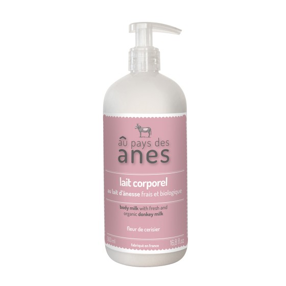 Lait corporel au lait d’ânesse frais et biologique Fleur de cerisier 500 ml Lait corporel au lait d’ânesse frais et biologique Fleur de cerisier 500 ml