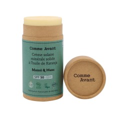 Crème solaire corps SPF50 solide à l'huile de karanja 80g Monoï & Musc